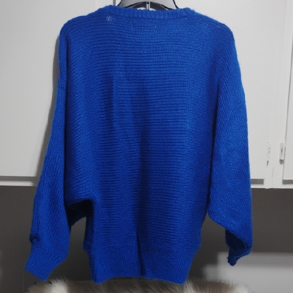 (A-71)SALE!RARE! Alfredo Moro Blue Sweater W Colorful Geometric Glittery Design - Picture 9 of 10